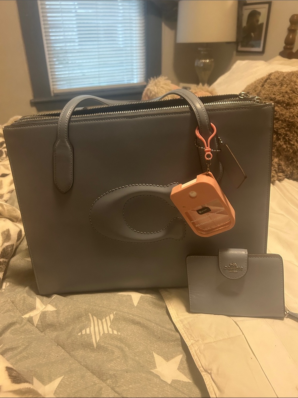 Gray Women's Leather Tote with Matching Wallet